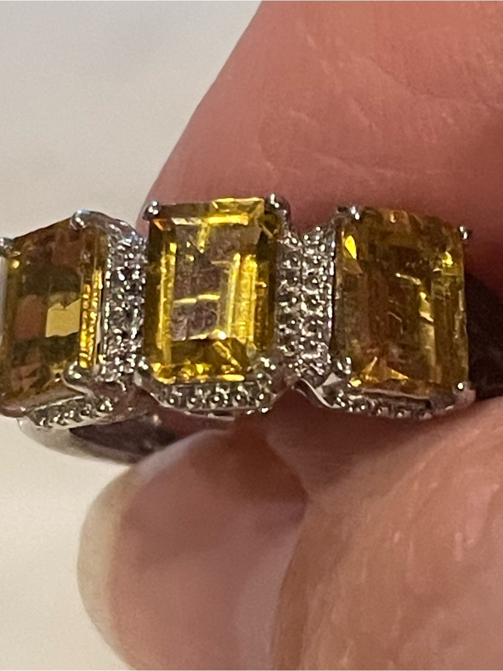 Triple Yellow Gemstone 925 Sterling Silver Ring